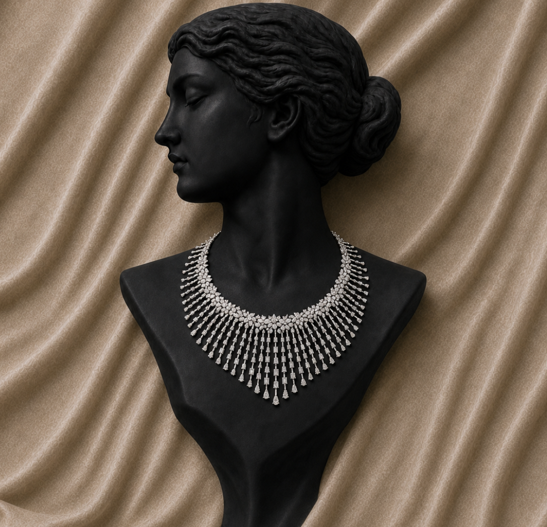 Izzari Majestic Fancy Cut Diamond Statement Necklace in 18K Gold