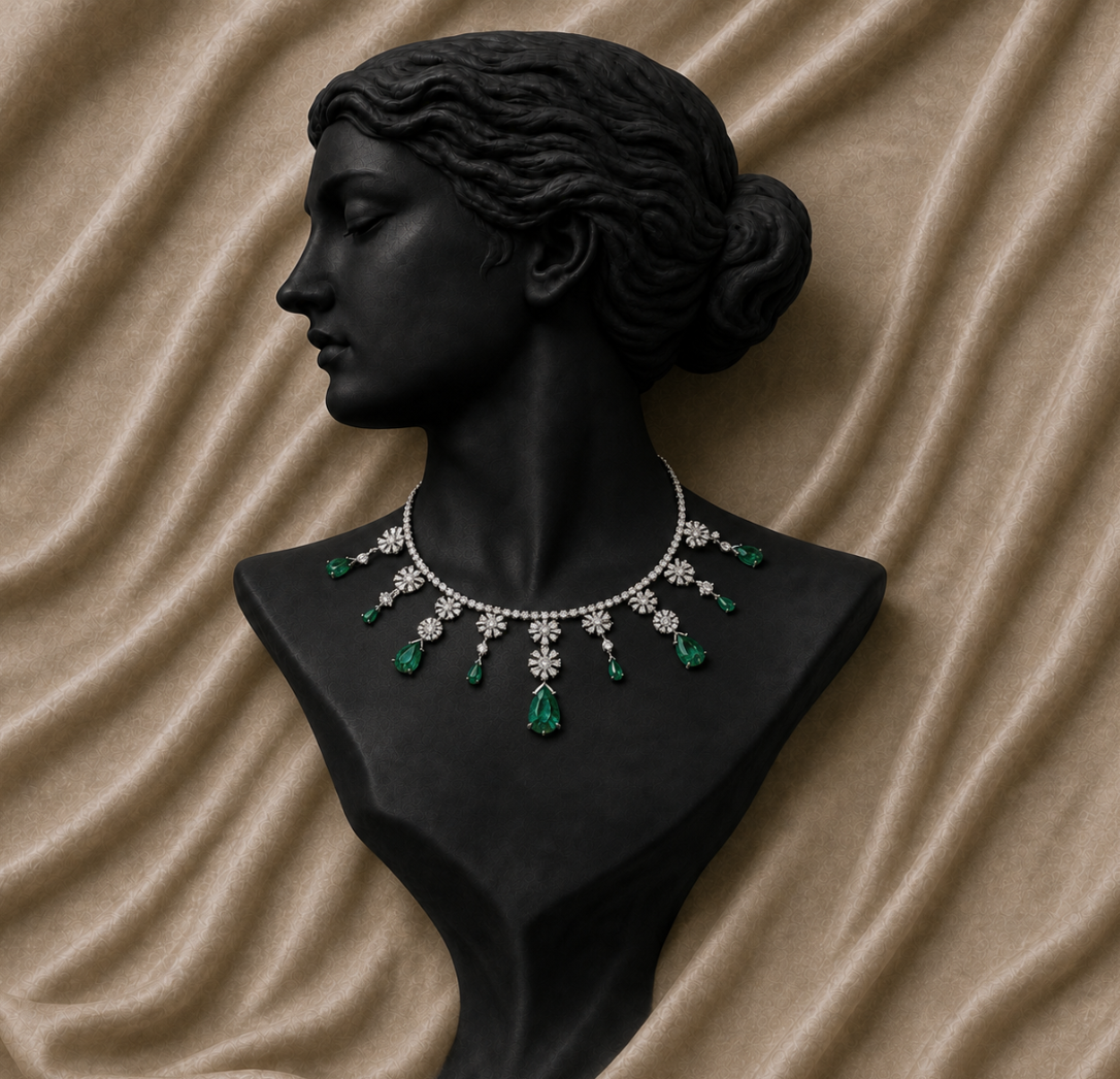 Emerald Cascade Fringe Diamond Necklace in 18K Gold | Luxury Statement Fine Jewellery
