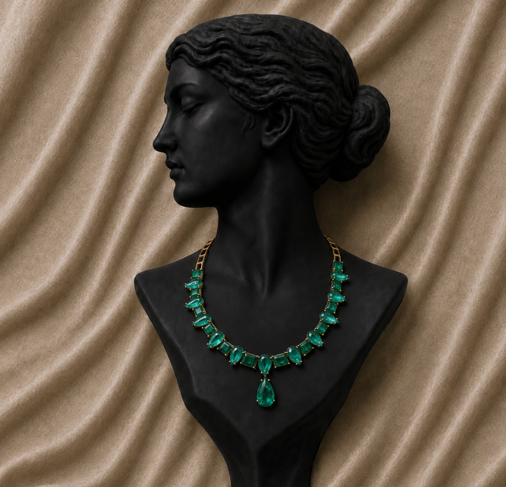 Imperial Emerald Cascade Necklace in 18K Gold | Luxury Statement Fine Jewellery