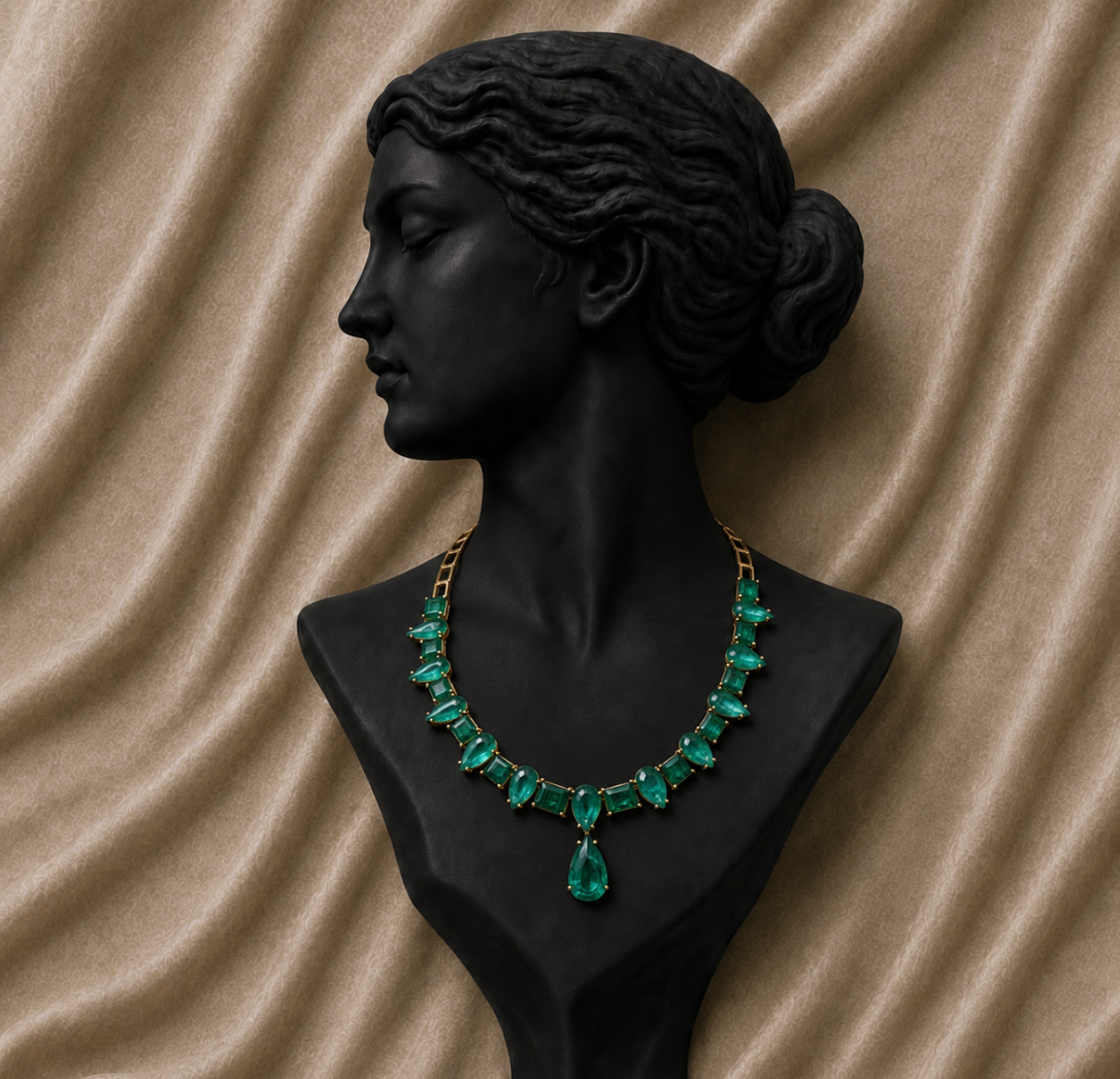Imperial Emerald Cascade Necklace in 18K Gold | Luxury Statement Fine Jewellery