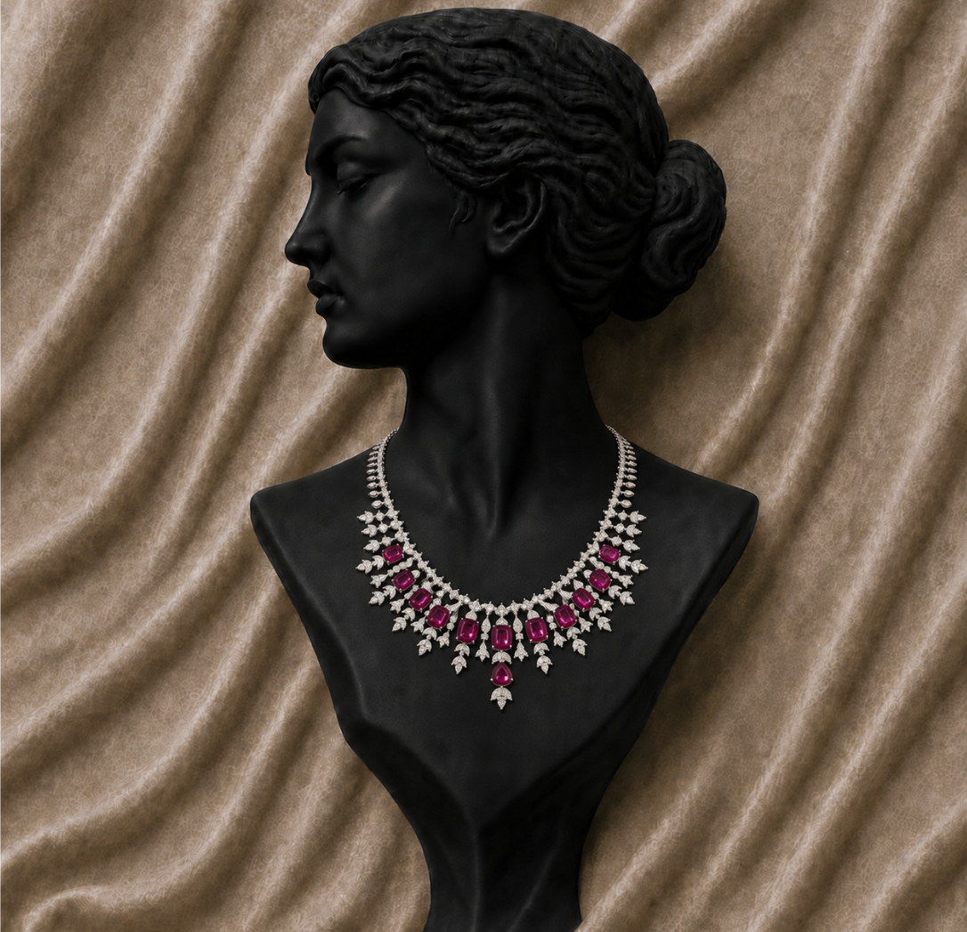 Ruby Cascade Diamond Statement Necklace in 14K Gold | Luxury Fine Jewellery
