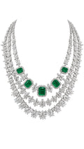 14K White Gold Emerald Diamond Layered Necklace