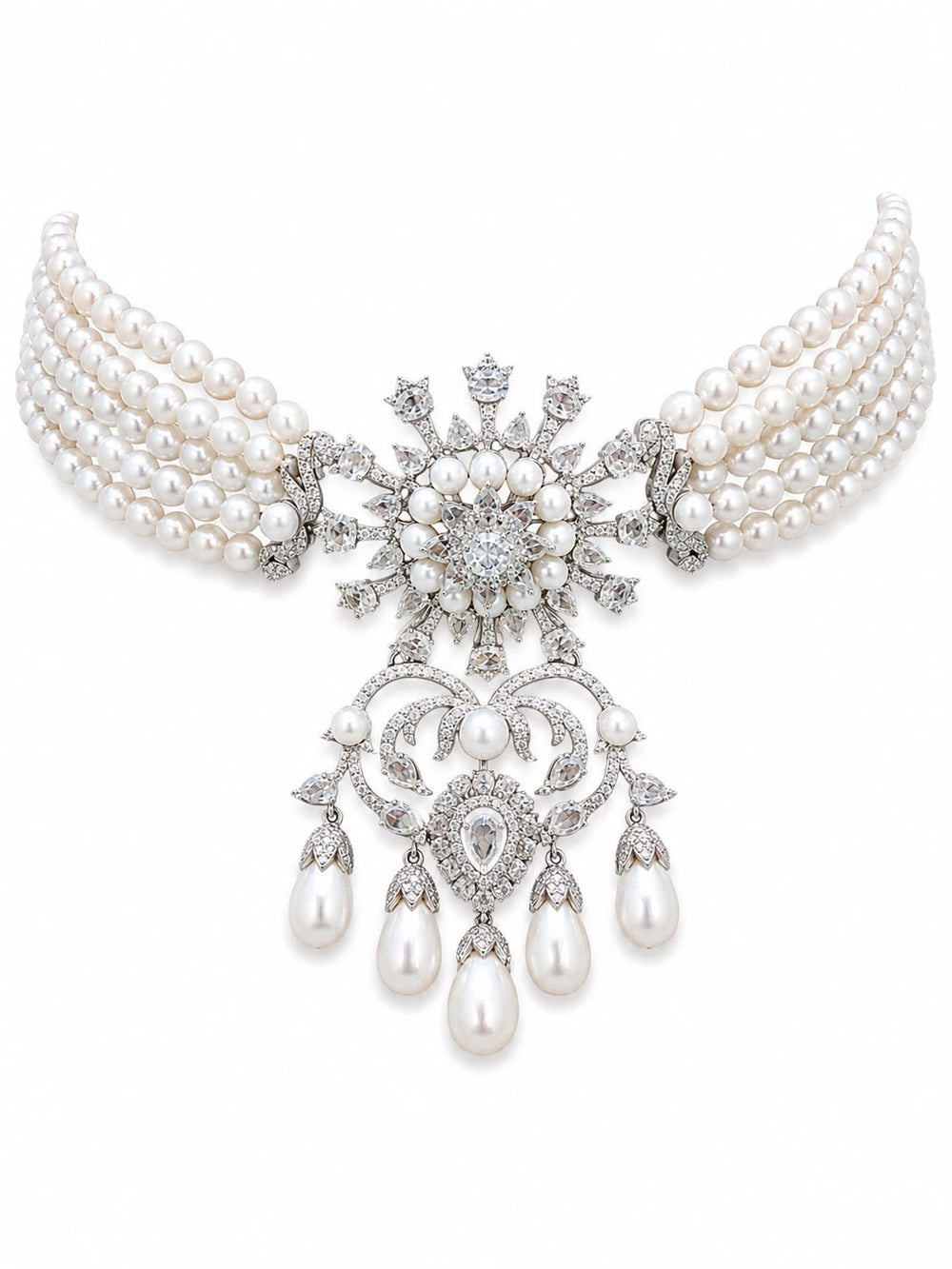Regalia Pearl Drop Diamond Choker Necklace in 18K Gold | Luxury Fine Jewellery
