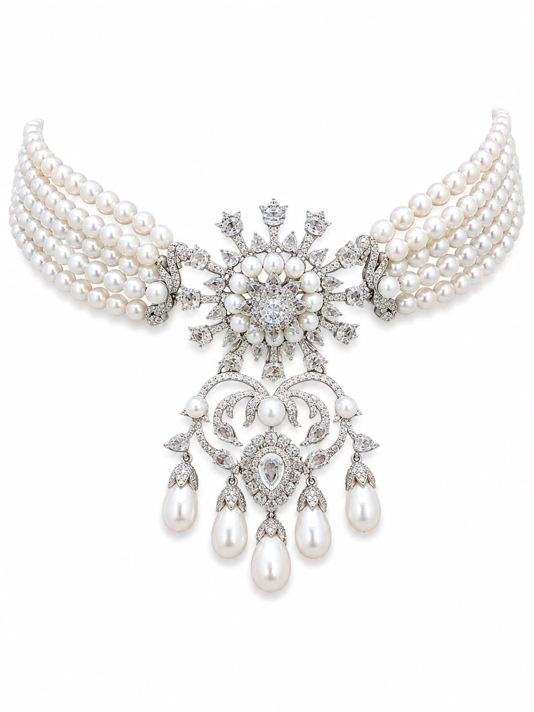 Regalia Pearl Drop Diamond Choker Necklace in 18K Gold | Luxury Fine Jewellery