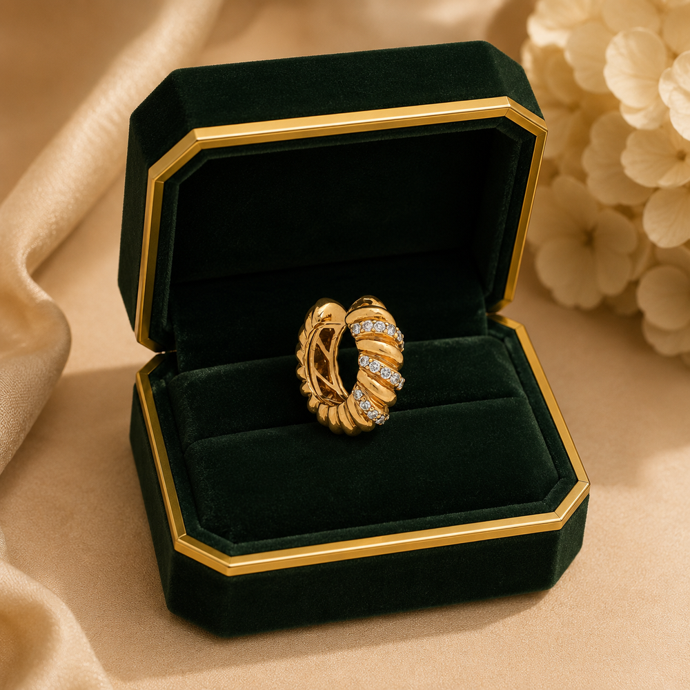 18K Yellow Gold Diamond Twist Hoop Earrings