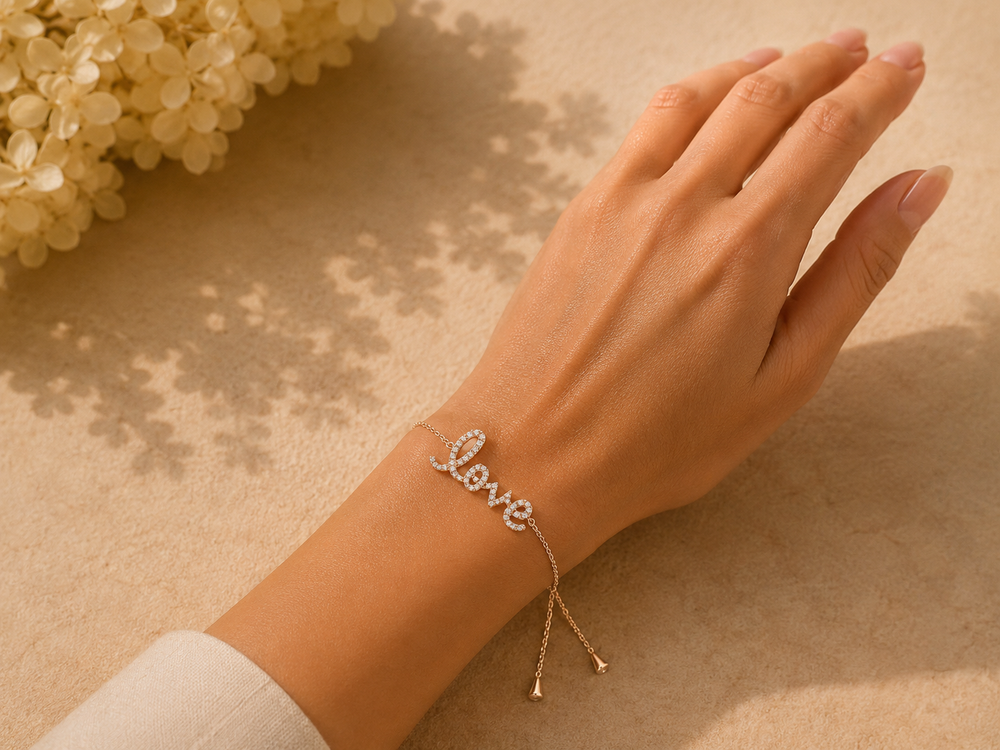 Lunelle Diamond Love Chain Bracelet in 18K Gold