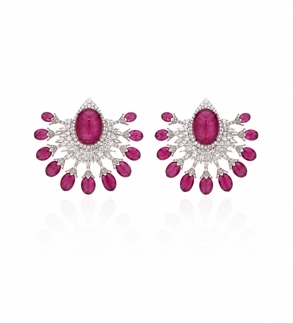 Ruby Halo Diamond Statement Earrings in 18K White Gold | Luxury Fine Jewellery