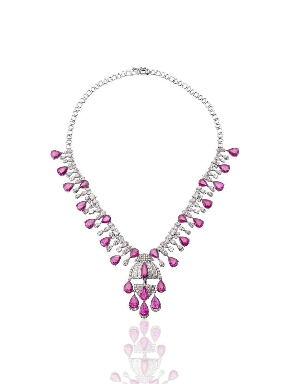 Izzari Ruby Elegance Diamond Necklace in 18K Gold