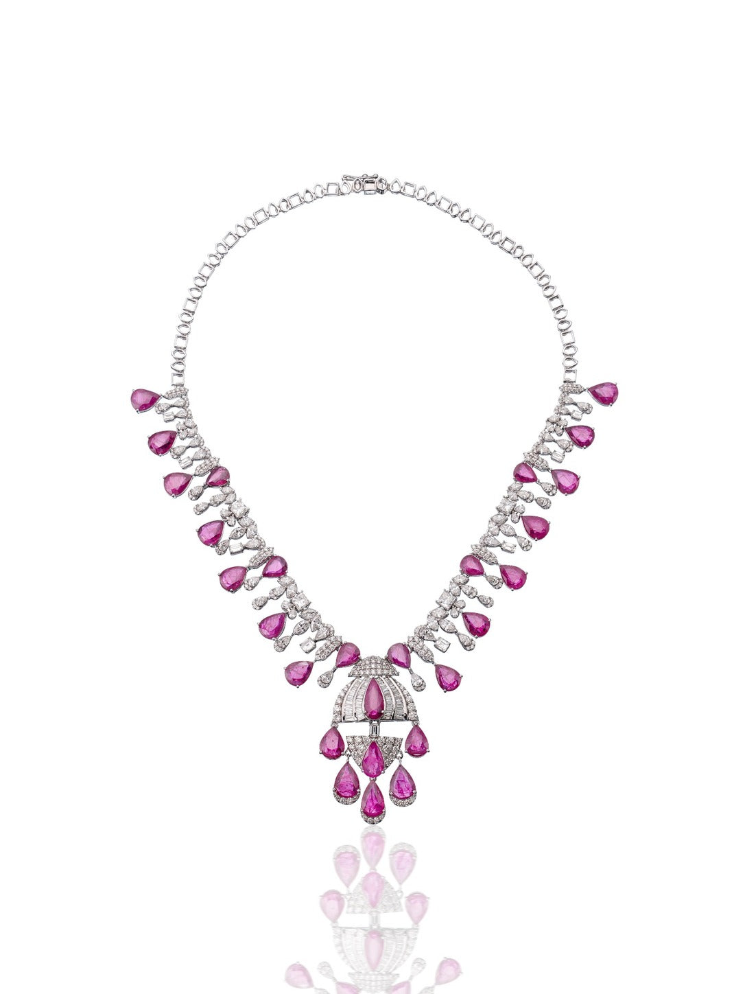 Izzari Ruby Elegance Diamond Necklace in 18K Gold