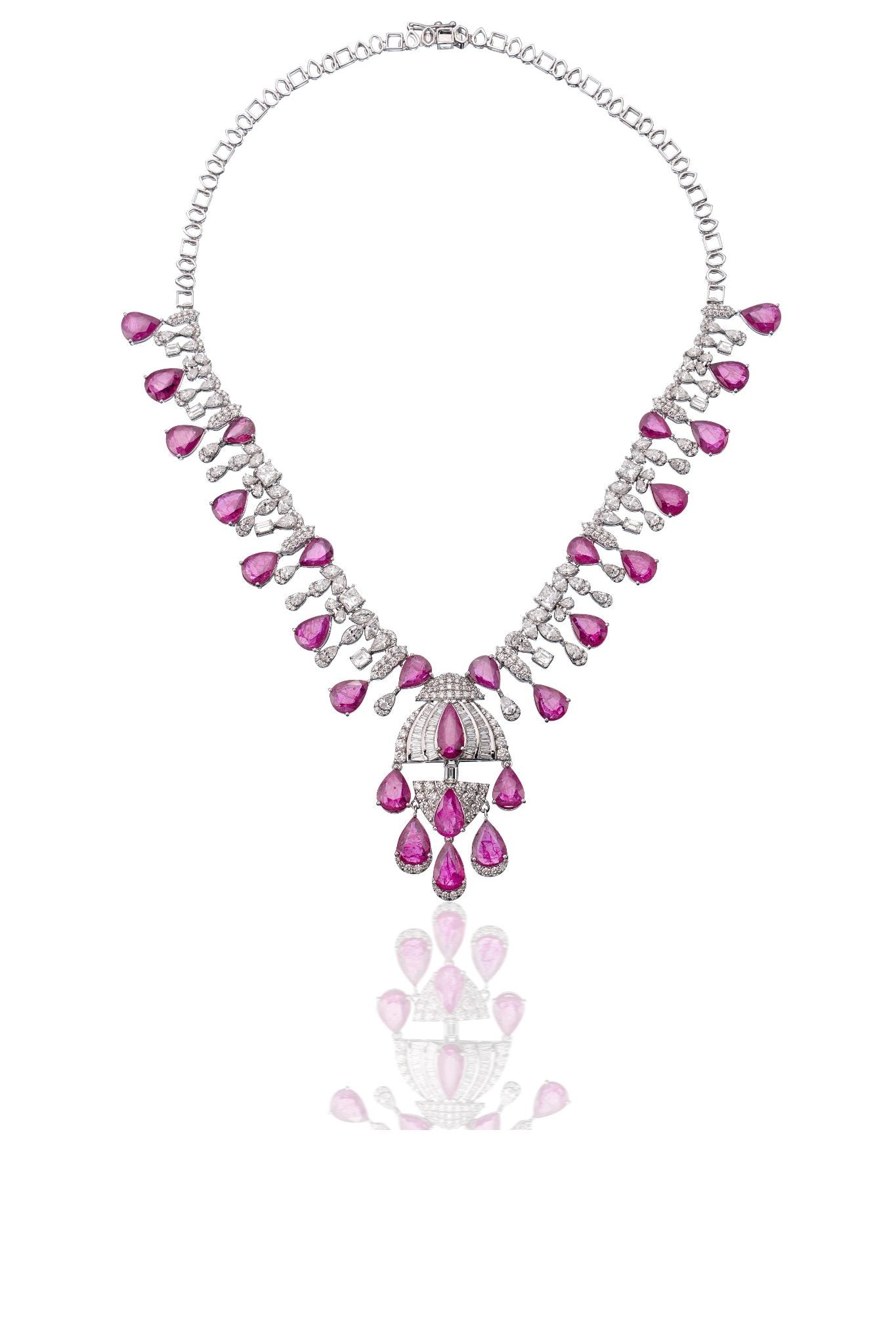 Izzari Ruby Elegance Diamond Necklace in 18K Gold