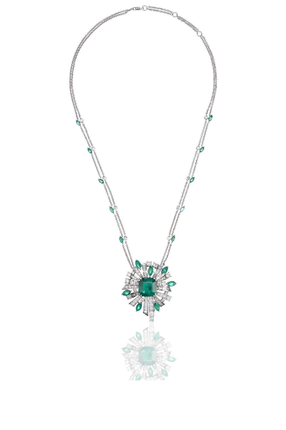 Izzari Emerald Grace Diamond Necklace in 18K Gold