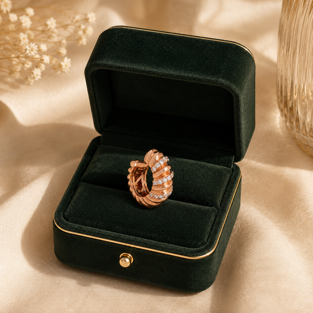 18K Rose Gold Diamond Twist Hoop Earrings