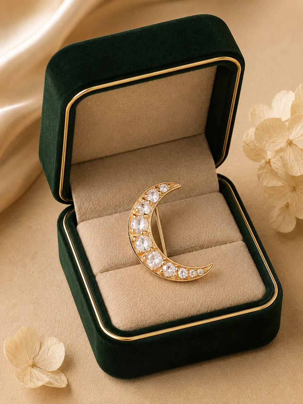 Luxury Rose Cut Natural Diamond Brooch in 14K Gold