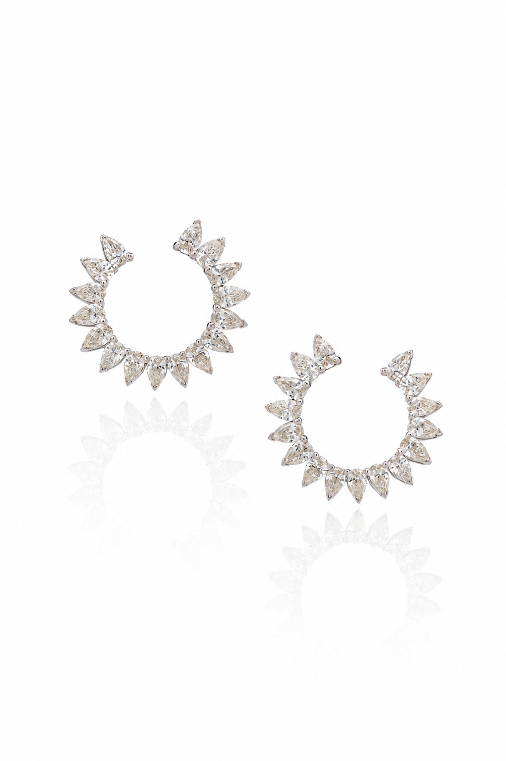 18K White Gold Black Diamond Floral Hoop Earrings
