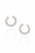 18K White Gold Black Diamond Floral Hoop Earrings