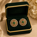 22K Gold Rainbow Sapphire Halo Earrings