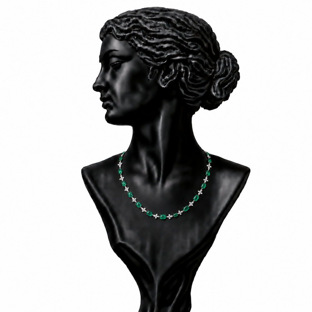 Emerald Charm Diamond Station Necklace in 18K Gold | Luxury Fine Jewellery