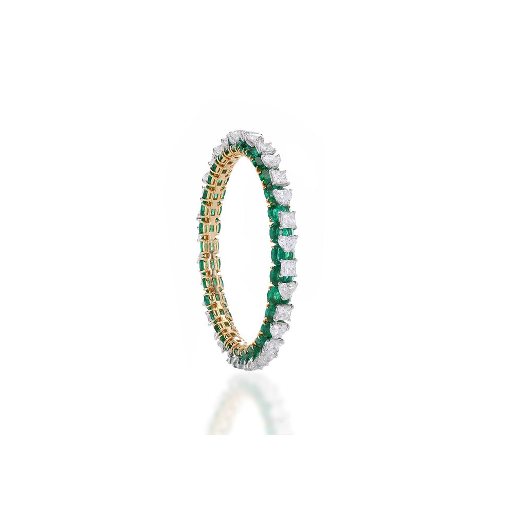 Columbian Emerald Heart Princess Diamond Bracelet in 18K Gold