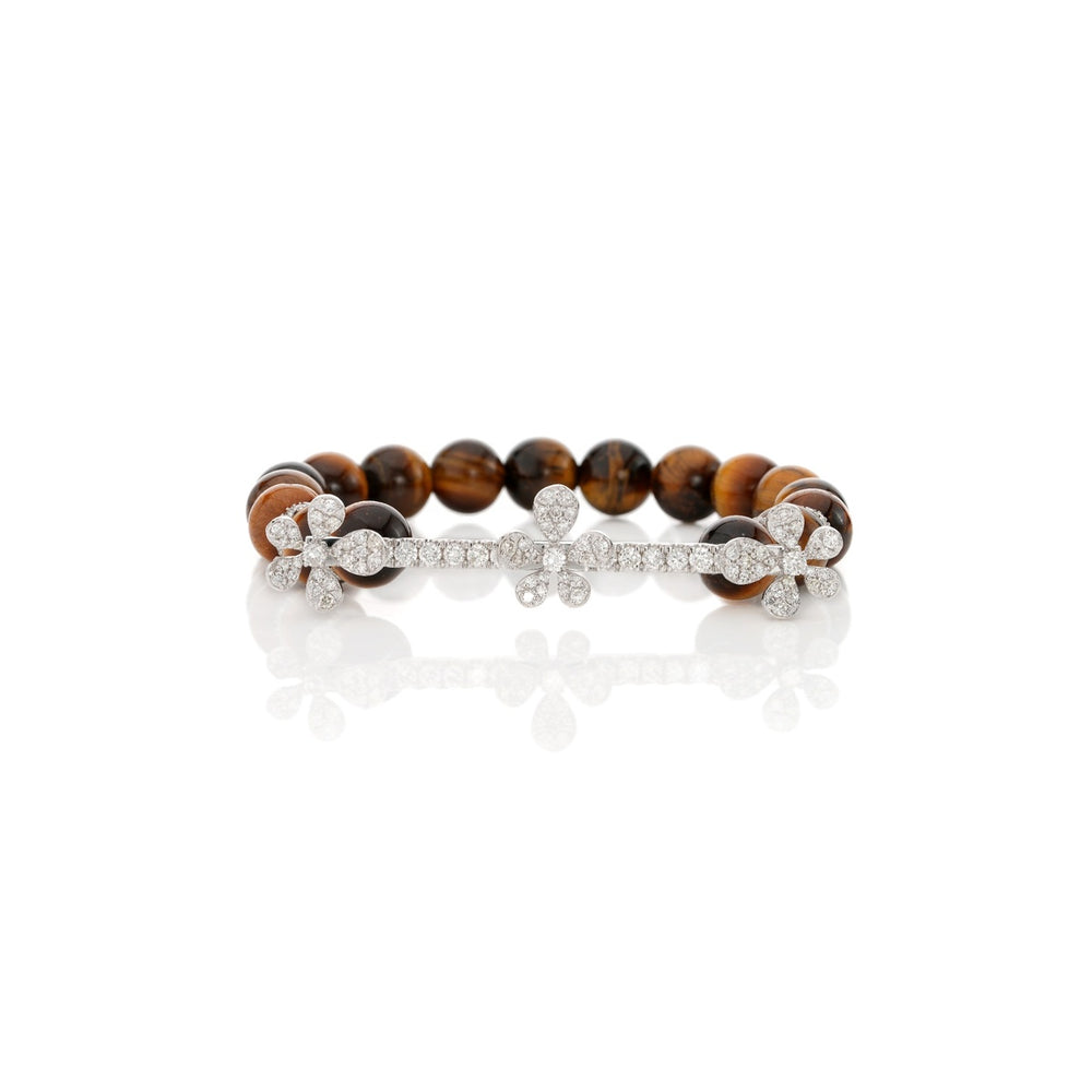 Jasmine Charm Tiger Stone Diamond Bracelet in 18K White Gold