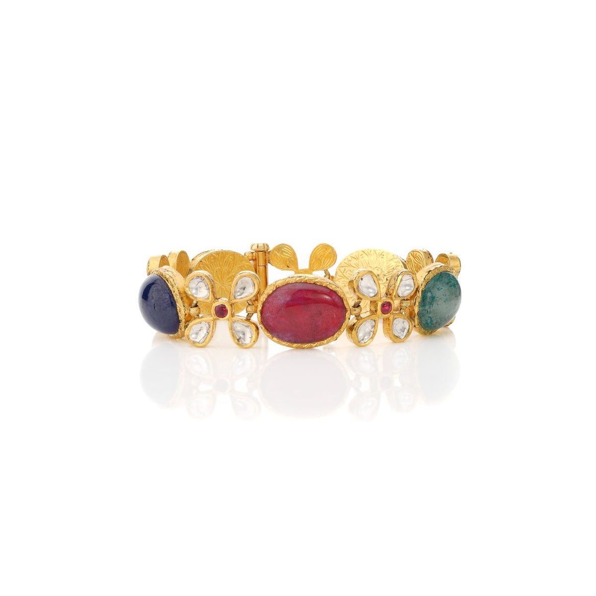 Navratan Polki Heritage Bracelet in 18K Gold