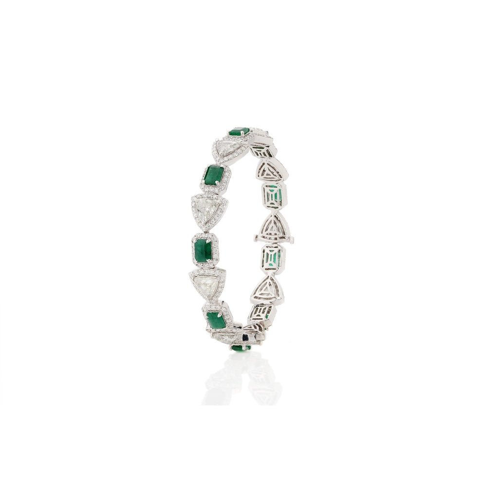 Emerald Trillion Solitaire Diamond Bangle in 18K Gold