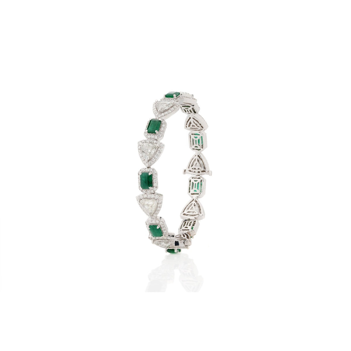 Emerald Trillion Solitaire Diamond Bangle in 18K Gold