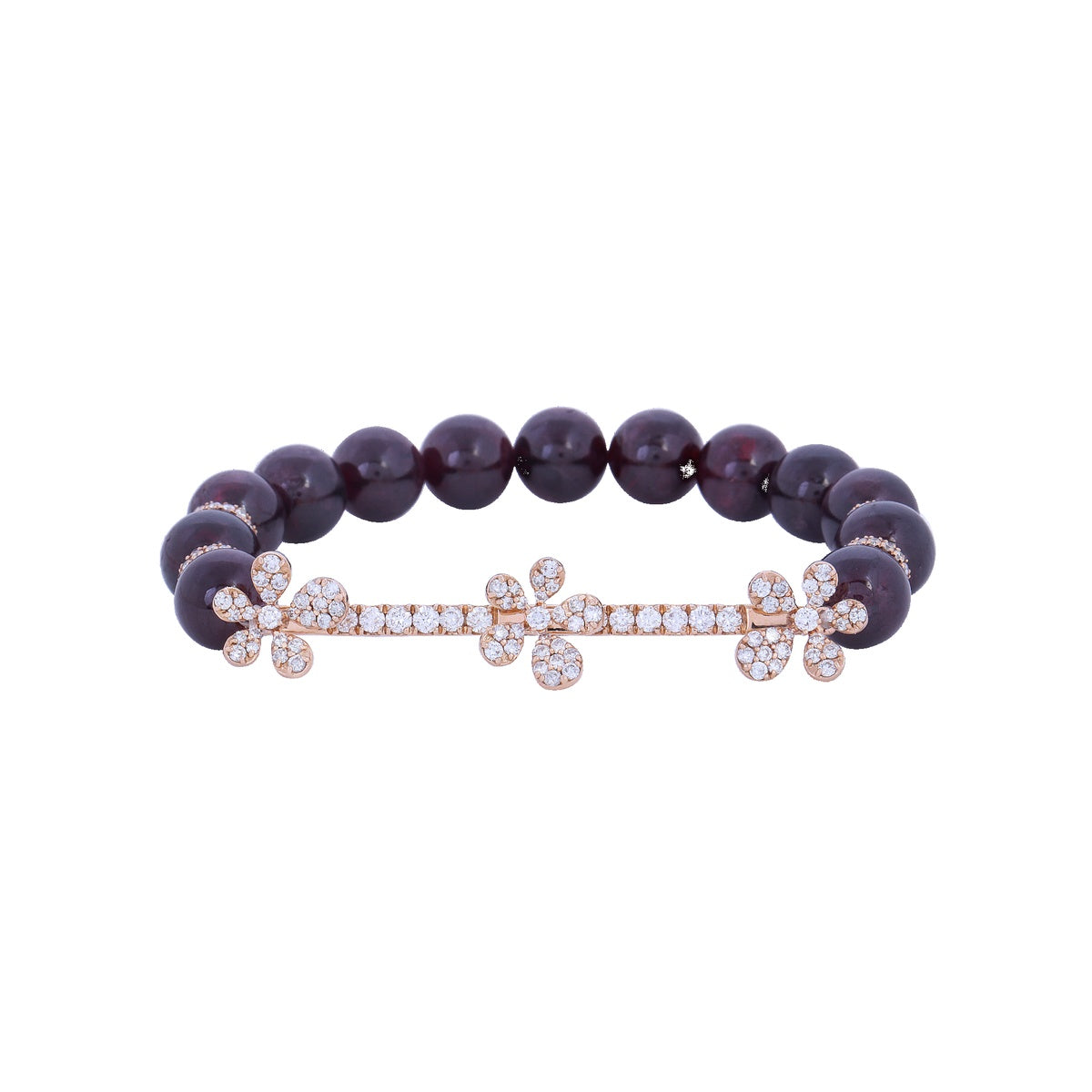 Jasmine Charm Garnet Diamond Bracelet in 18K White Gold