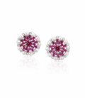 Ruby Halo Diamond Stud Earrings in 18K White Gold | Luxury Fine Jewellery