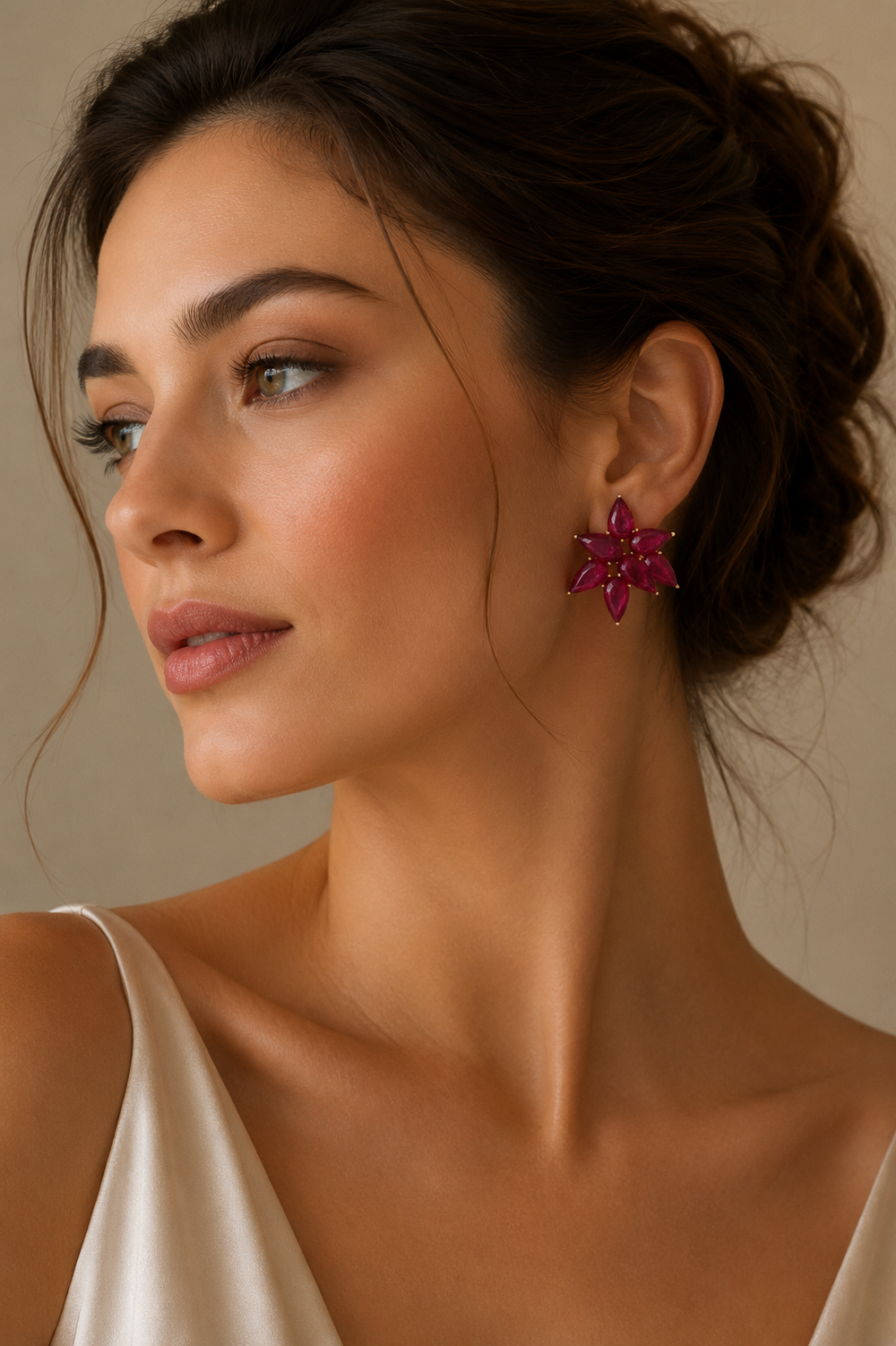 Izzari Rosé Ruby Floral Statement Earrings