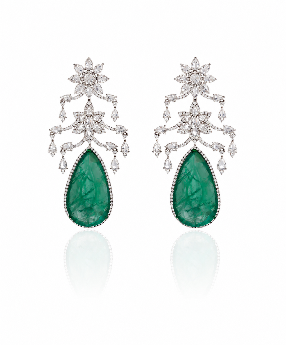 zembian Emerald Drop Earrings in 18K White Gold | Luxury Fine Jewellery