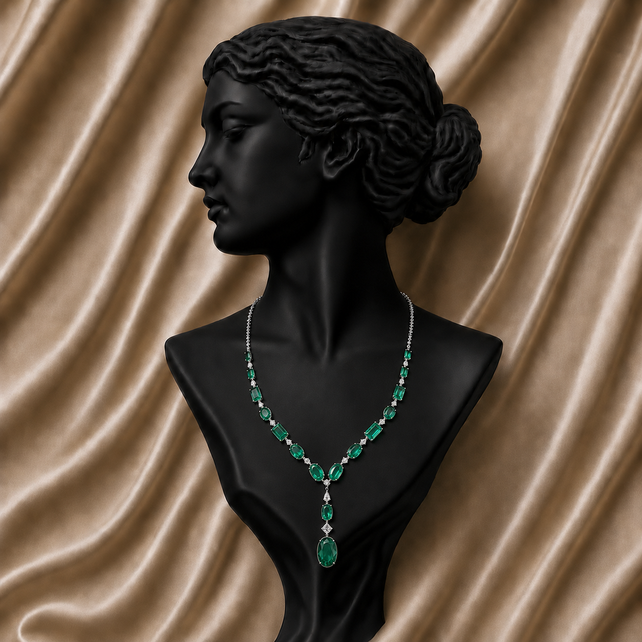 Rose Cut Emerald Statement Necklace in 18K Gold