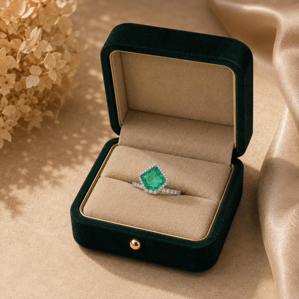 Verdant Grace Emerald Halo Ring