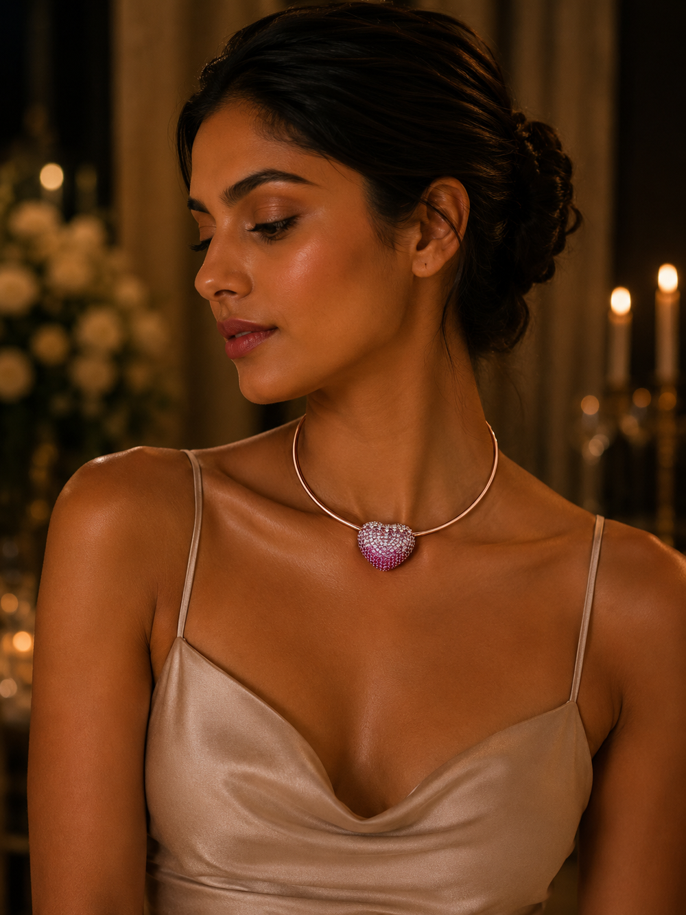 Disco Heart Strawberry Diamond Necklace in 18K Gold | Luxury Heart Jewellery