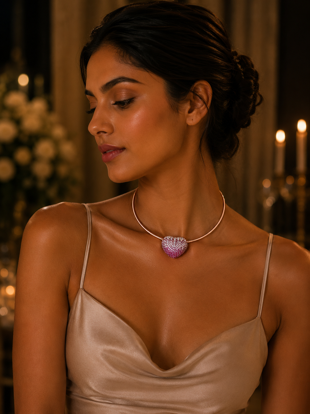 Disco Heart Strawberry Diamond Necklace in 18K Gold | Luxury Heart Jewellery