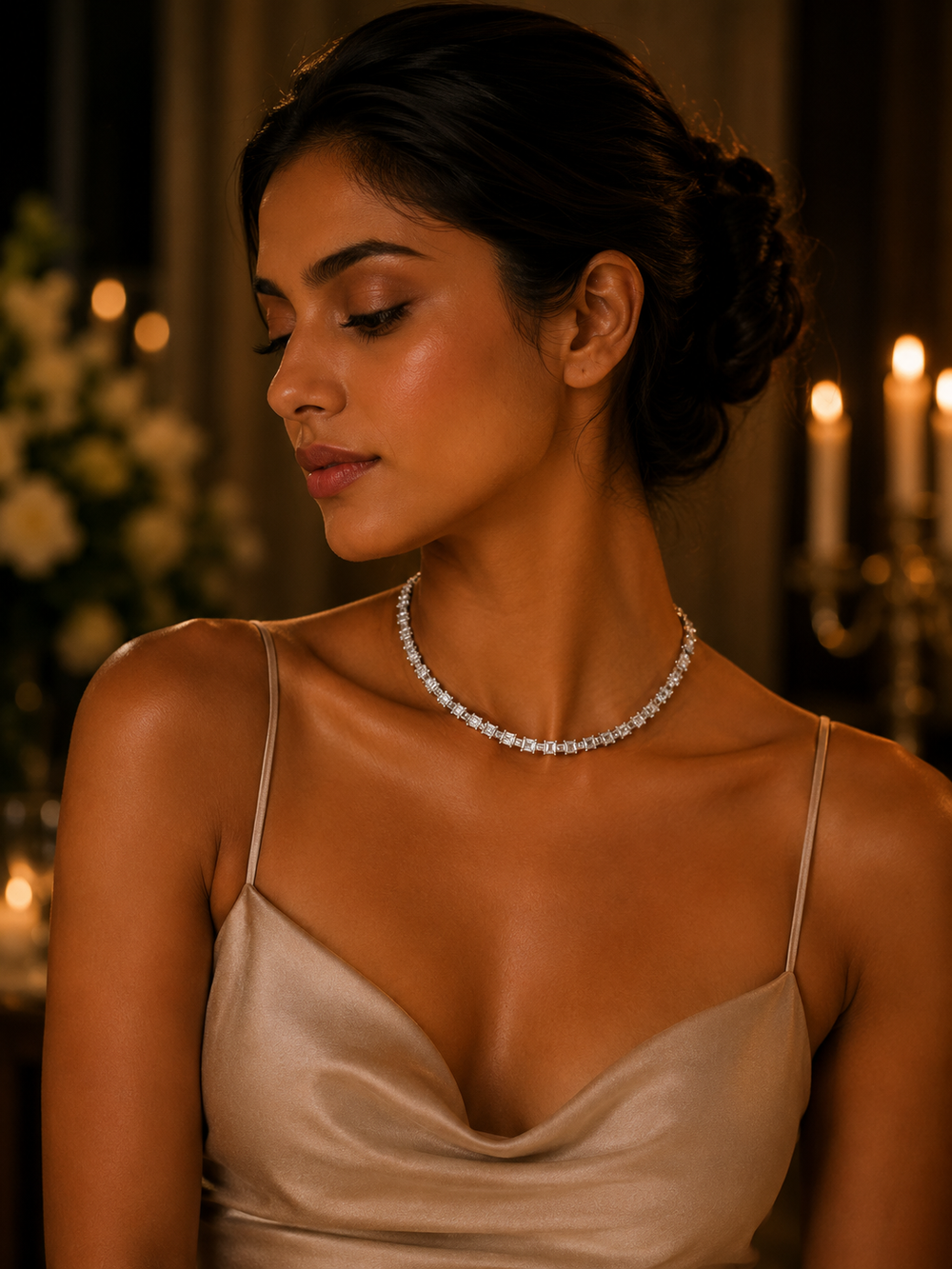 Noir Elegance Diamond Tennis Necklace in 18K Gold | Luxury Fine Jewellery