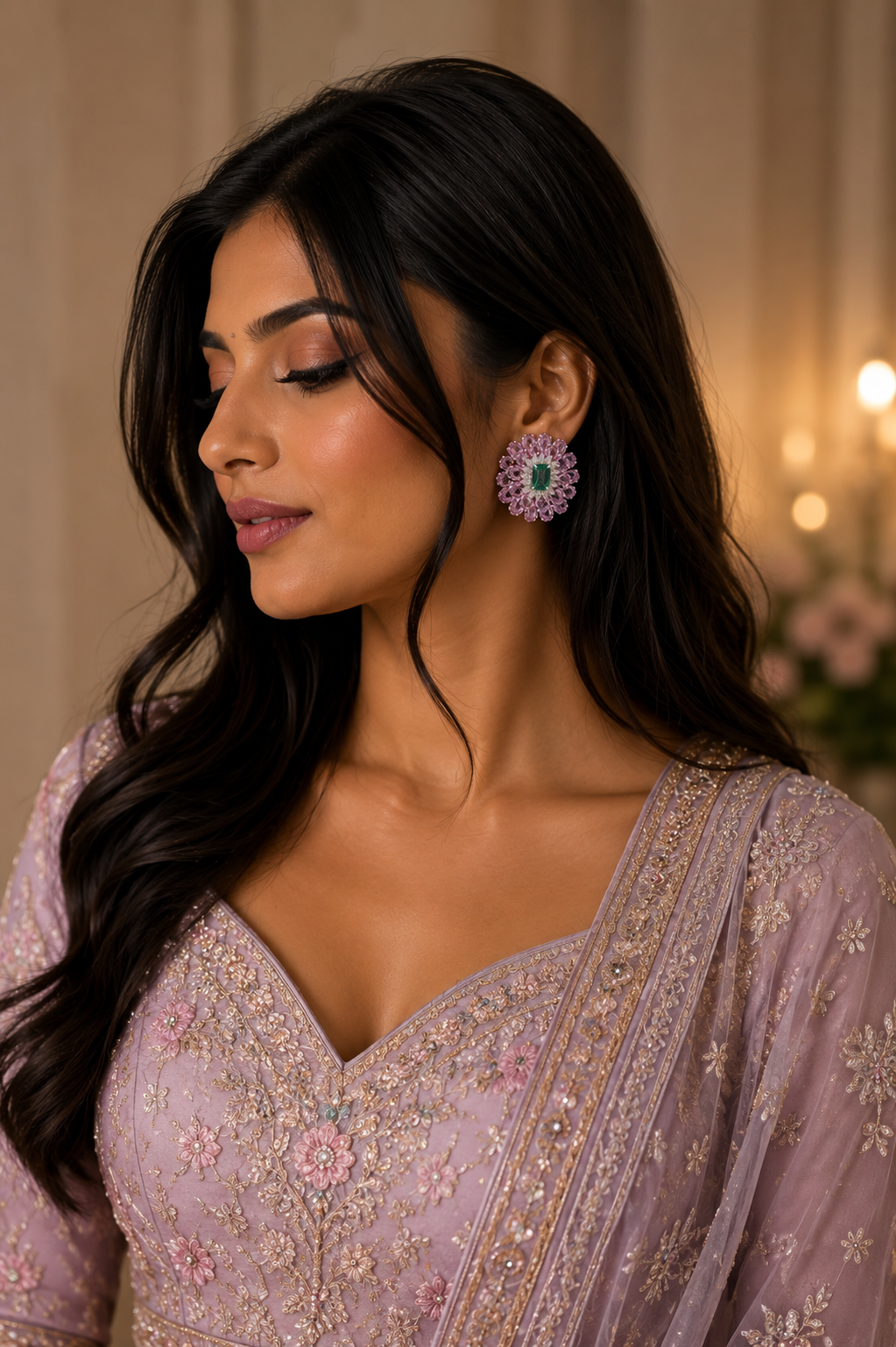 Izzari Roselle Emerald Ruby Floral Earrings