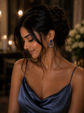 18K White Gold Blue Sapphire Diamond Drop Earrings