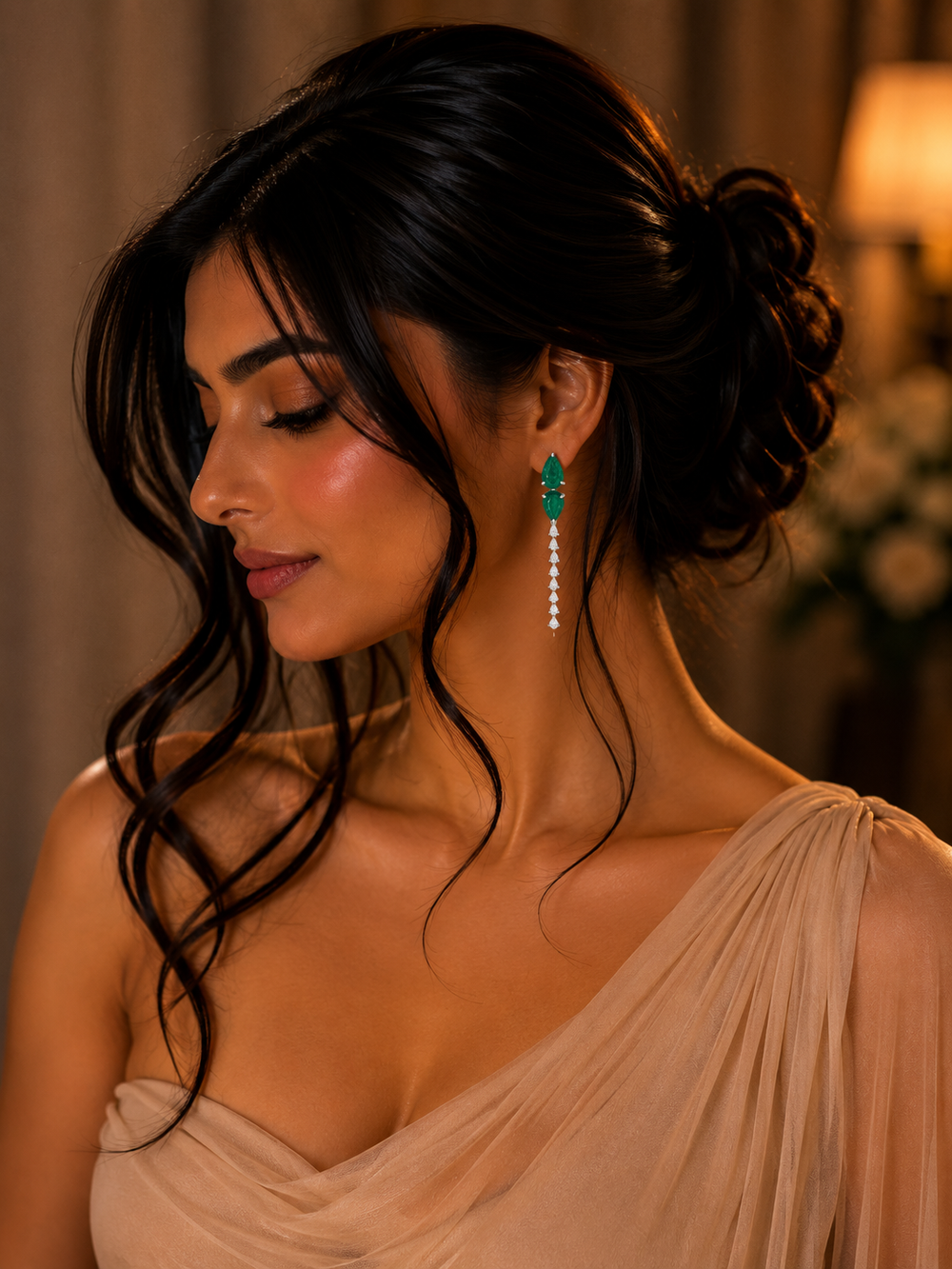 Verde Linear Emerald Diamond Drop Earrings