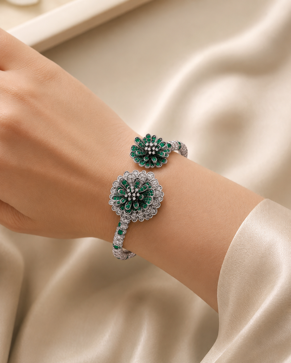 Bloom Emerald Diamond Bracelet in 18K White Gold