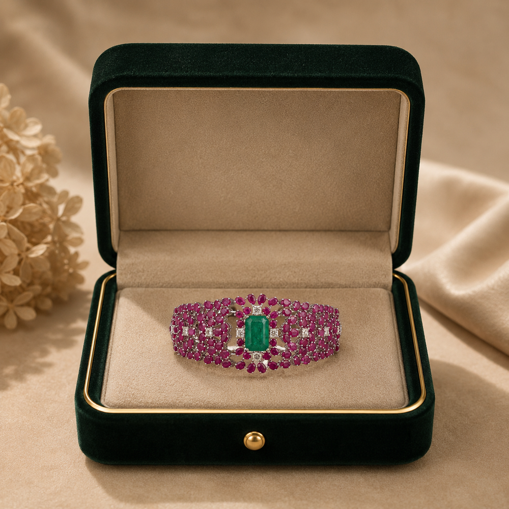 Rosé Verde Ruby Emerald Diamond Bracelet in 14K Gold