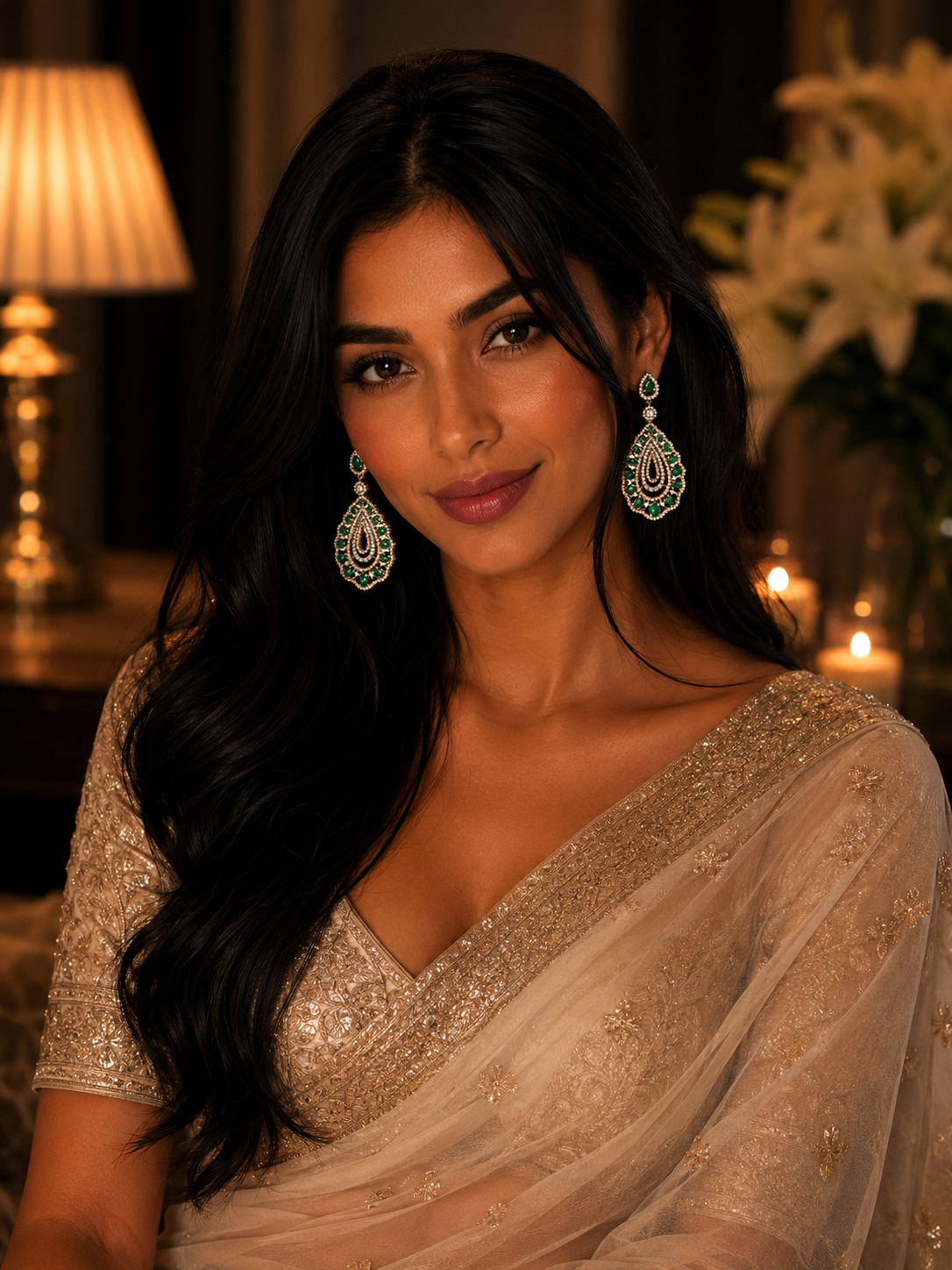 Emerald Royale Natural Diamond Teardrop Earrings in 14K Gold