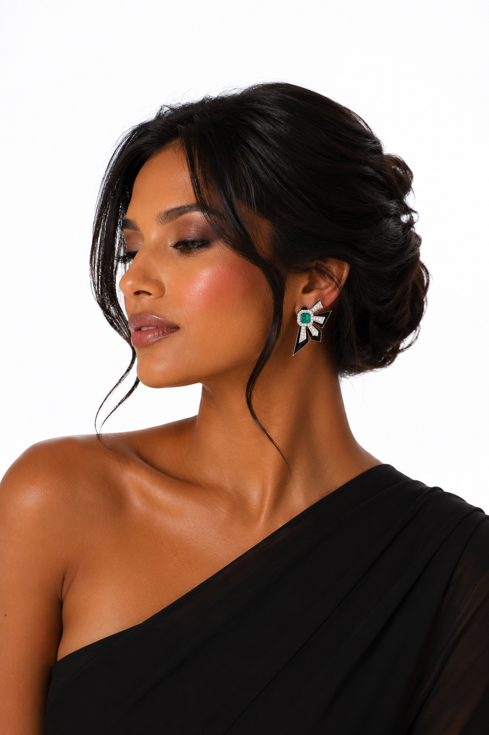 Émeraude Noir Diamond Fan Earrings in 18K White Gold
