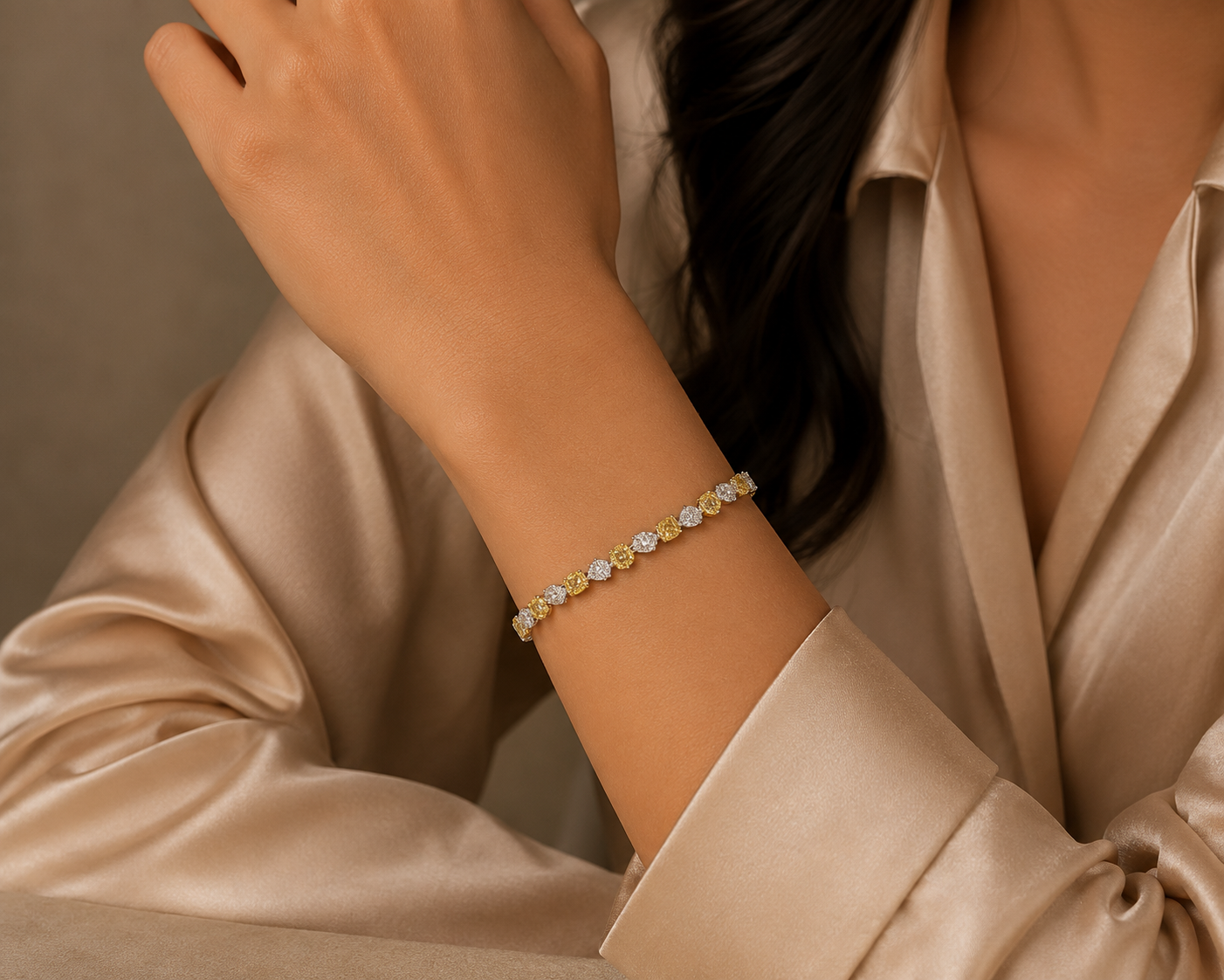 Eclipse yellow and white Diamond Tennis Bracelet in 14K White Gold