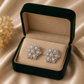 18K White Gold Diamond Floral Cluster Earrings