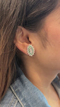 18K White Gold Emerald Halo Diamond Earrings