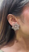 18K White Gold Diamond Floral Cluster Earrings