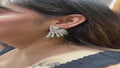 18K White Gold Emerald Pearl Chandelier Earrings