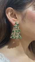 14K Gold Polki Diamond Emerald Drop Earrings