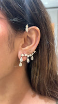 18K White Gold Diamond Ear Cuff Chain Earrings