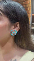 18K White Gold Turquoise Halo Diamond Earrings